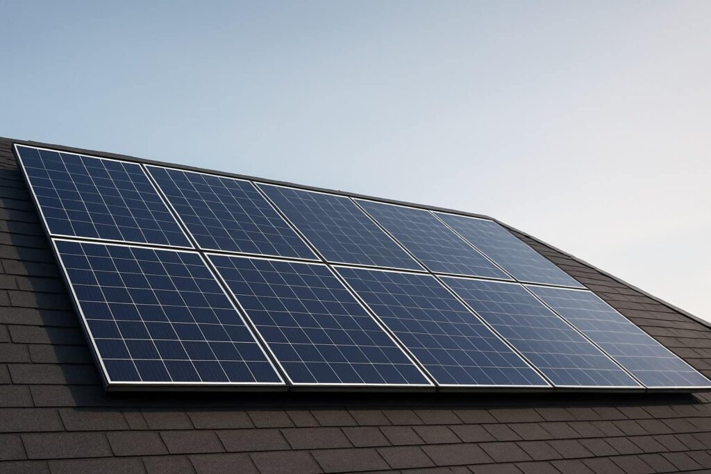 Rooftop solar array shown for the Bracket Span Table guide to help installers understand span table selection.